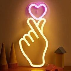 LED Neon Sign Finger Heart USB Powered - Festive Fancies