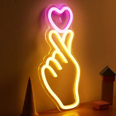 LED Neon Sign Finger Heart USB Powered - Festive Fancies