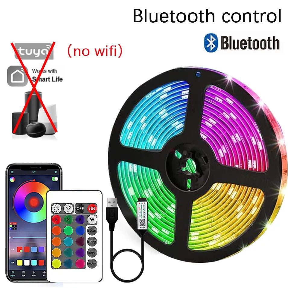 LED RGB5050 Strip Lights Bluetooth or WiFi Compatible with Tuya Smart Life Supports Alexa Google - Festive Fancies