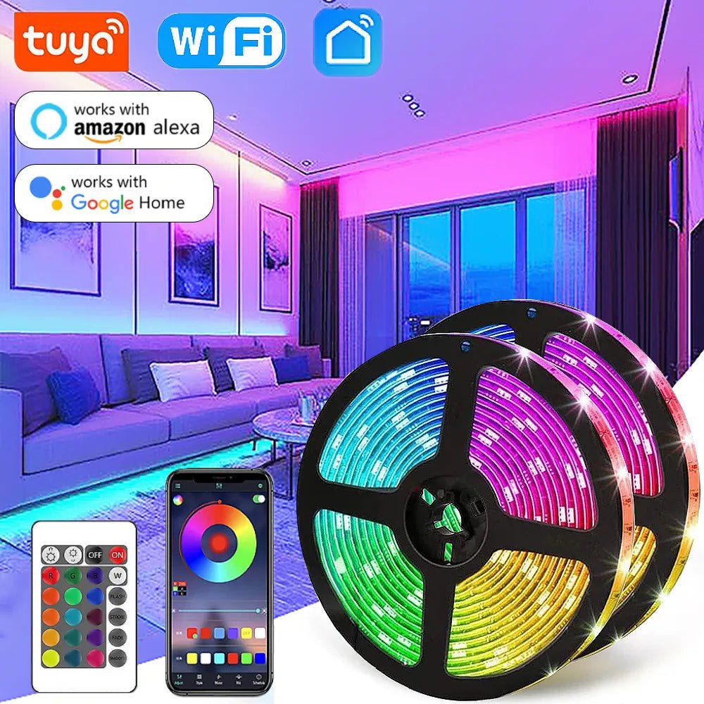 LED RGB5050 Strip Lights Bluetooth or WiFi Compatible with Tuya Smart Life Supports Alexa Google - Festive Fancies