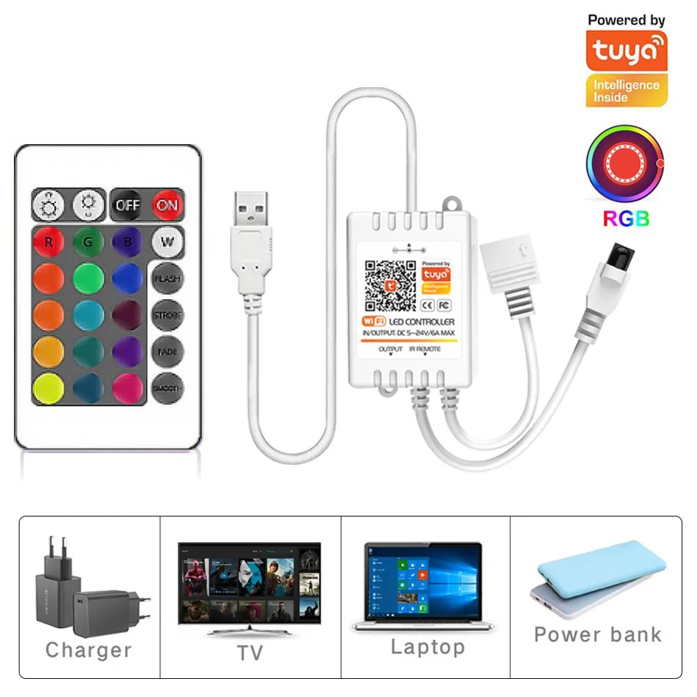 LED RGB5050 Strip Lights Bluetooth or WiFi Compatible with Tuya Smart Life Supports Alexa Google - Festive Fancies