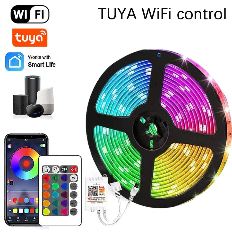 LED RGB5050 Strip Lights Bluetooth or WiFi Compatible with Tuya Smart Life Supports Alexa Google - Festive Fancies